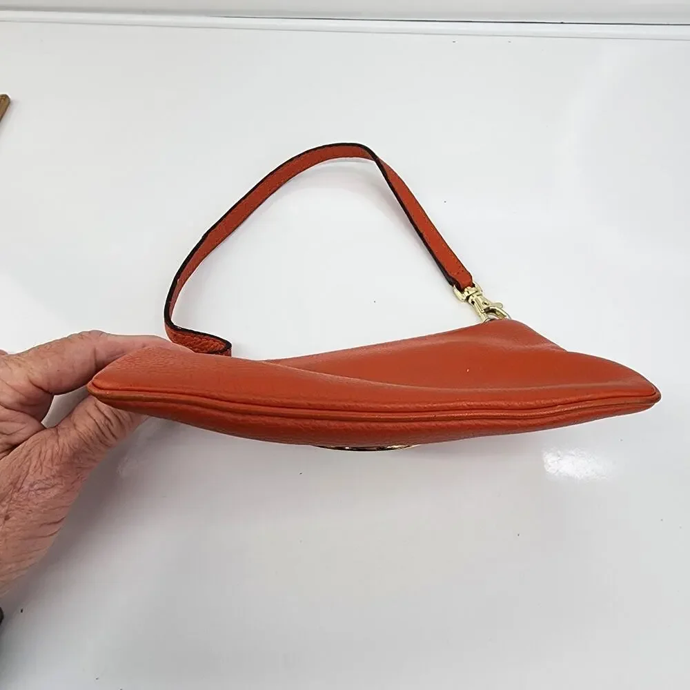 Michael Kors Fulton Wristlet Clementine Leather Orange Zip Clutch 7" Strap Flaws - Picture 6 of 12